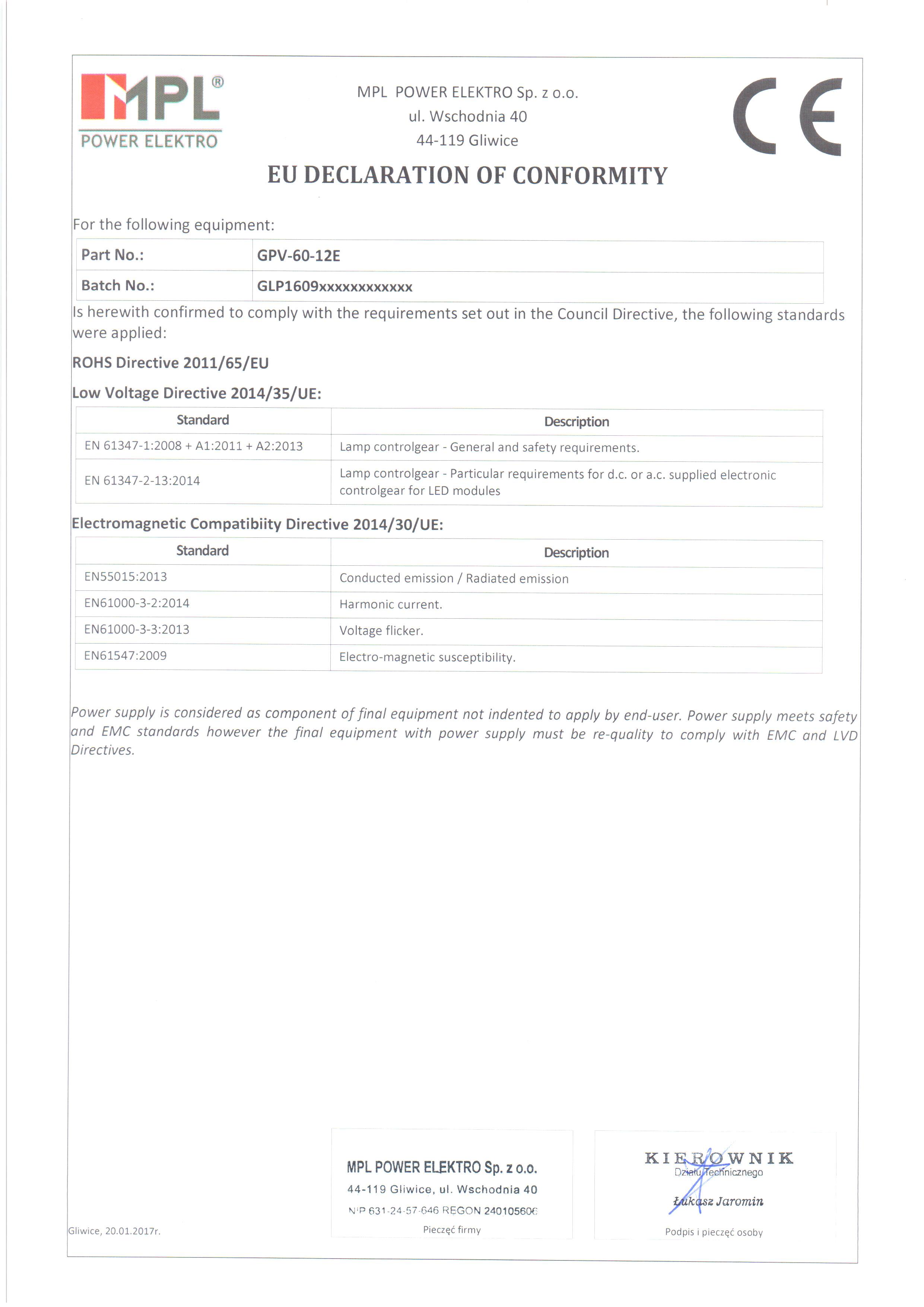 GPV-60-24E Zdroj konstantního napětí 24V 2.5A 60W