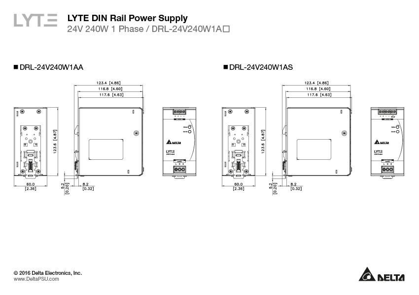 DELTA DRL-12V240W1EN Zdroj na DIN 12V 240W 20A