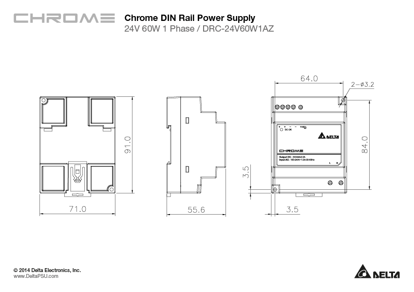 DELTA DRC-24V60W1AZ  Zdroj na DIN 24V 60W 2.50A