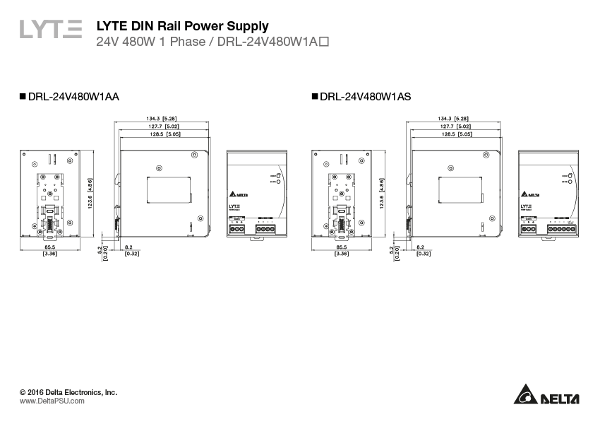 DELTA DRL-24V480W1AS Zdroj na DIN 24V 480W 20A