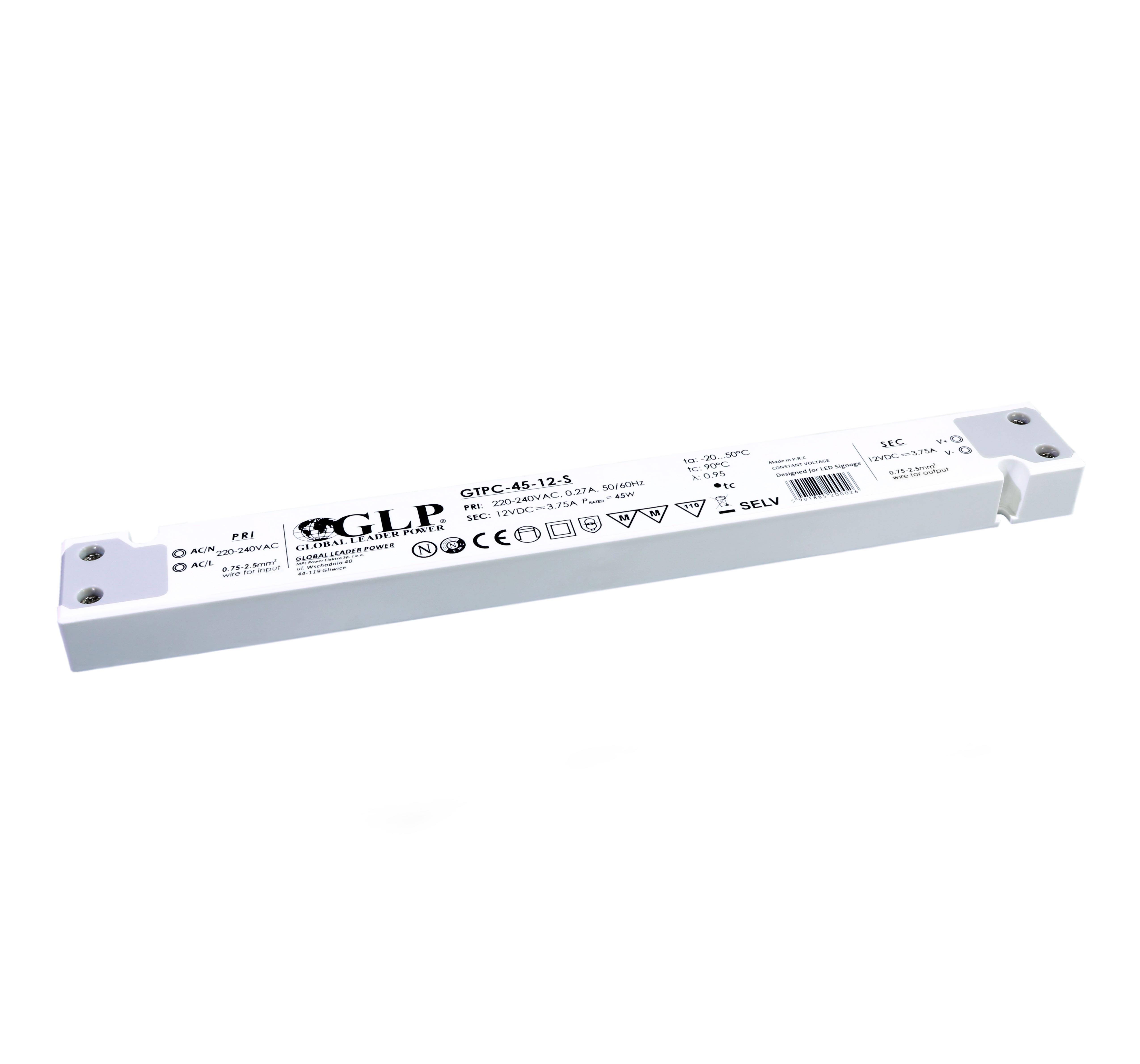 GTPC-45-12-S Napěťový zdroj SLIM 12V 3.75A 45W