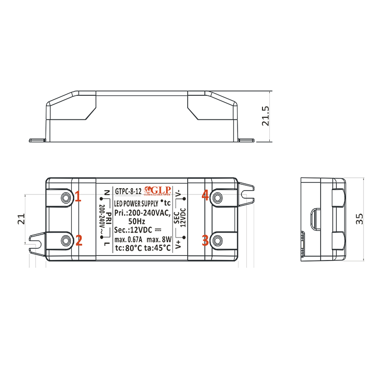 GTPC-8-12 Zdroj konstantního napětí 12V 0.67A 8W