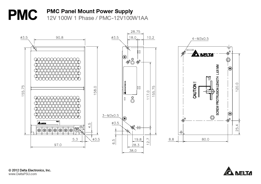 PMC-12V100W1AA DELTA 12V 100W 8.33A