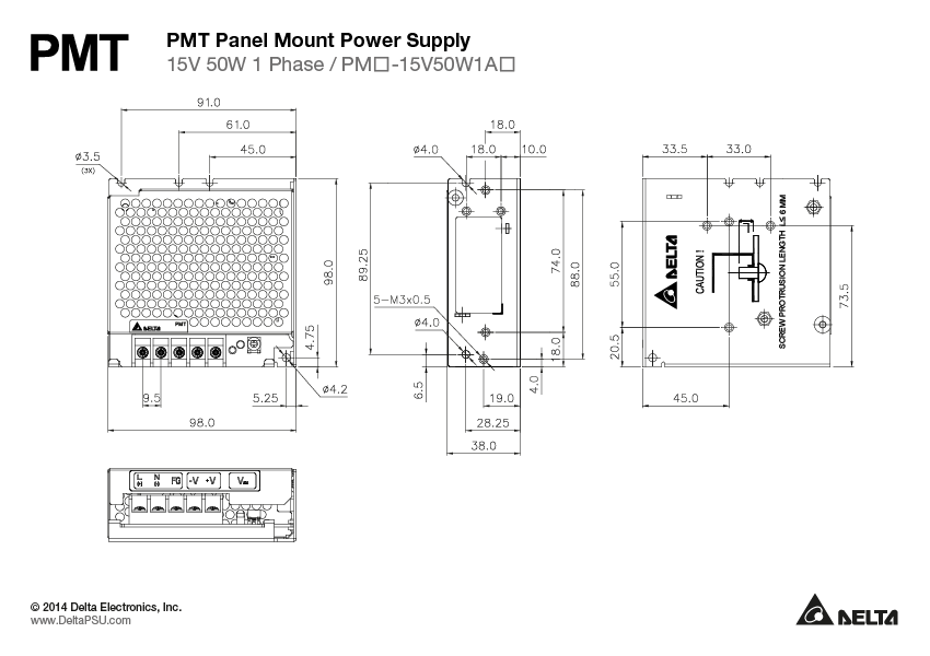 PMT-15V50W1AH DELTA 15V 50W 3.4A