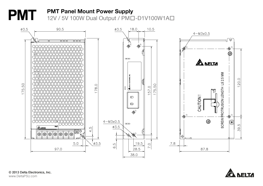 PMT-D1V100W1AG DELTA 12+5V 100W 7+3A
