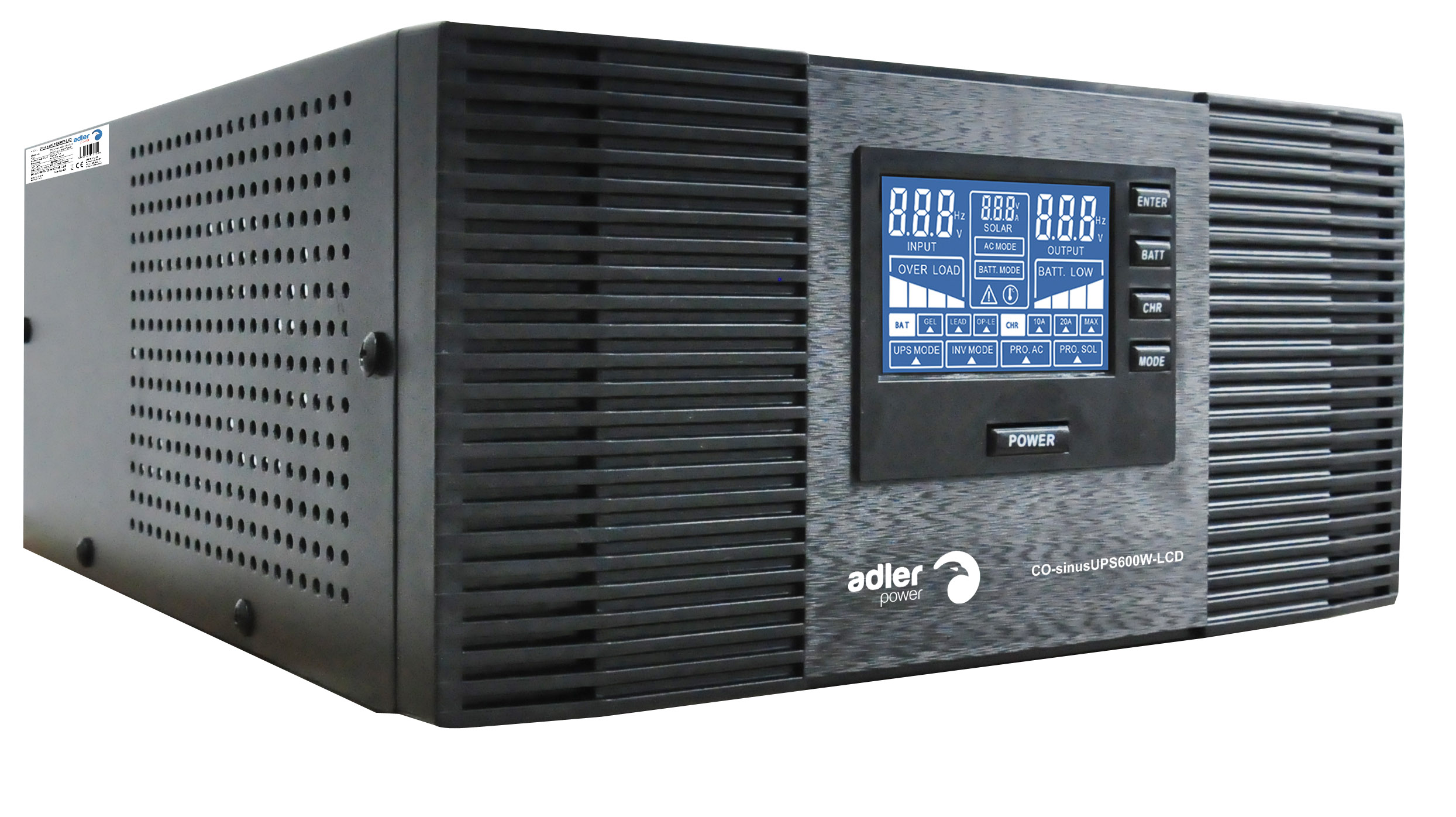 ADLER CO-sinusUPS-600W-LCD Střídač s funkcí UPS 12V 600W