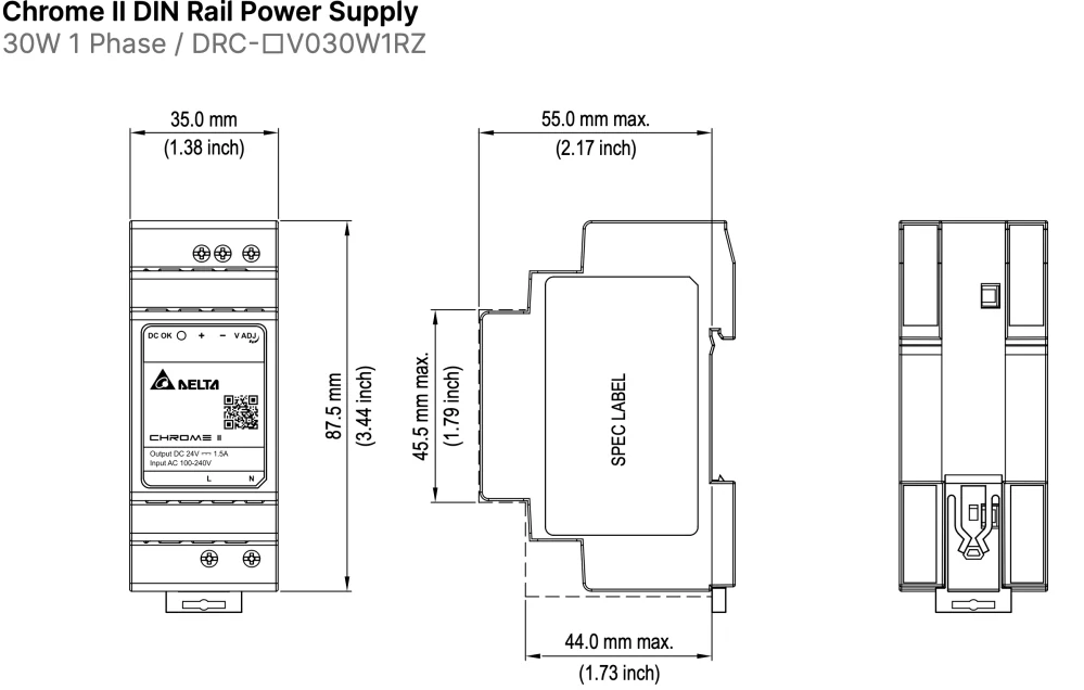 DELTA DRC-24V030W1RZ Zdroj na DIN 24V 36W 1.5A
