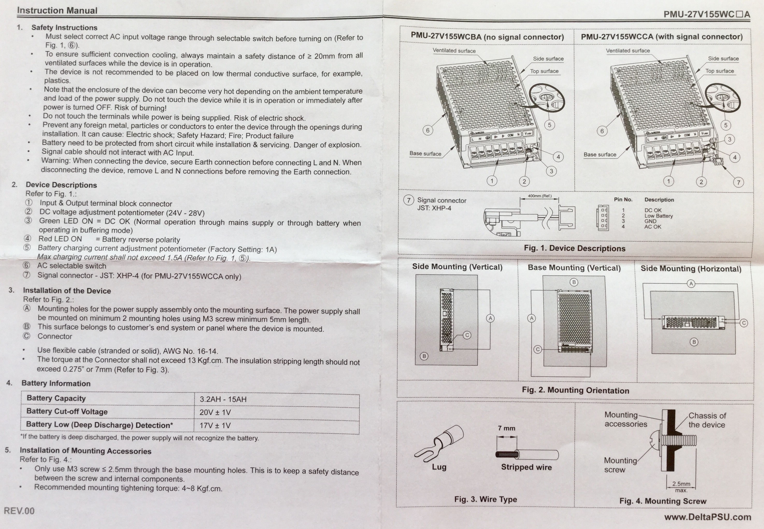 PMU-27V155WCCA DELTA 151W 27,6V Zálohový zdroj